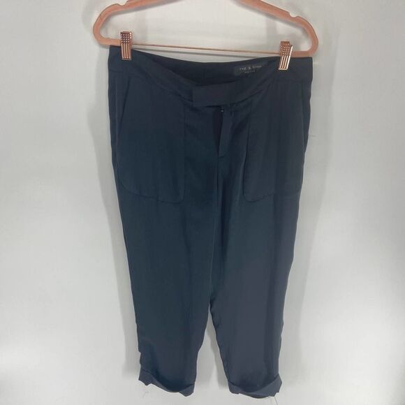 Rag and Bone Black Silky Cuffed Ankle Square Pocket Dress Trouser Pant womens 4 - Picture 6 of 6
